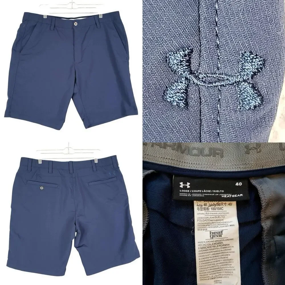 Under Armour Shorts UA Mens Size 40 Chino Loose Navy Blue Heat Gear Flat Front
